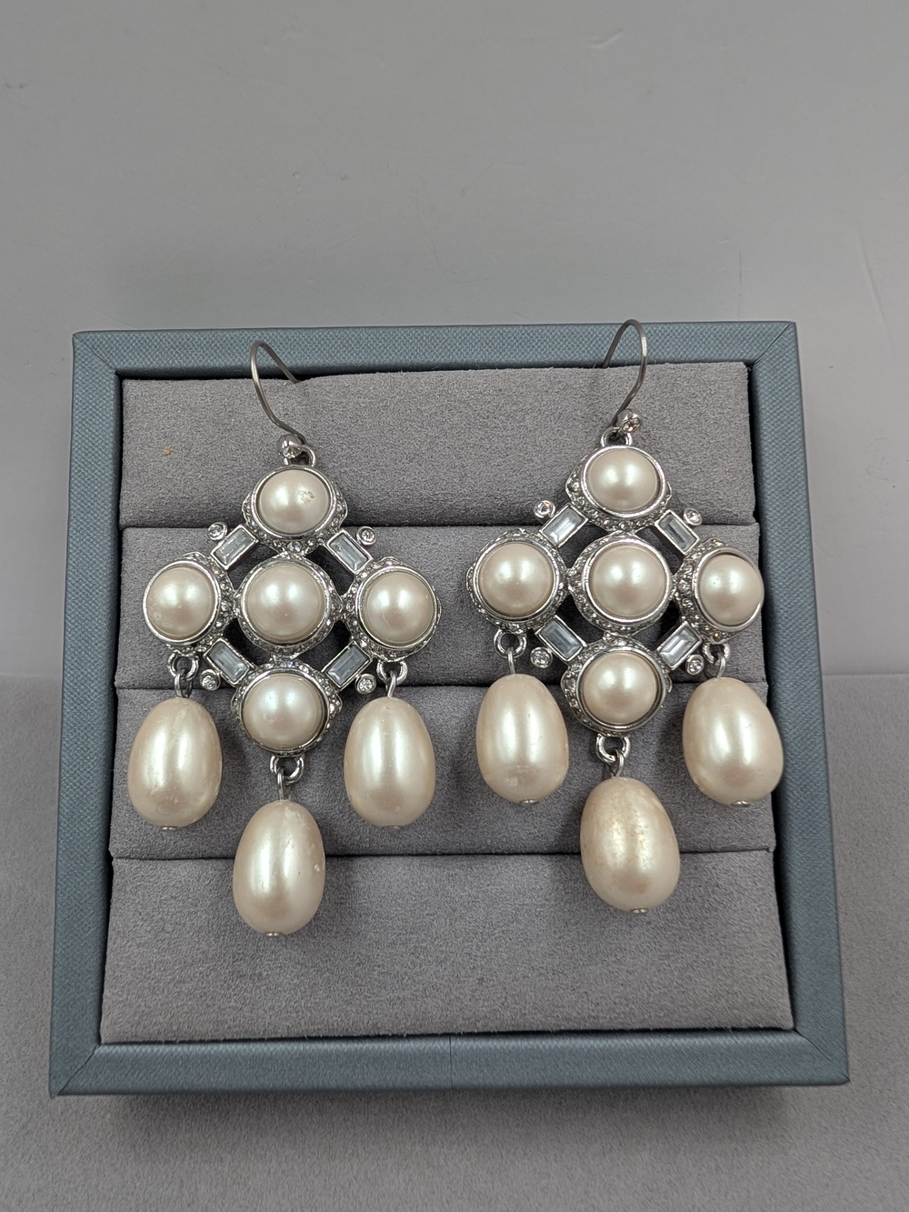 Monet Faux Pearl Crystal Chandelier Earrings Bridal Statement | 0928